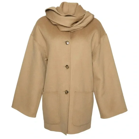 Toteme Wool Double Scarf Coat Jacket in Camel / Caramel Tan - Picture 2 of 3